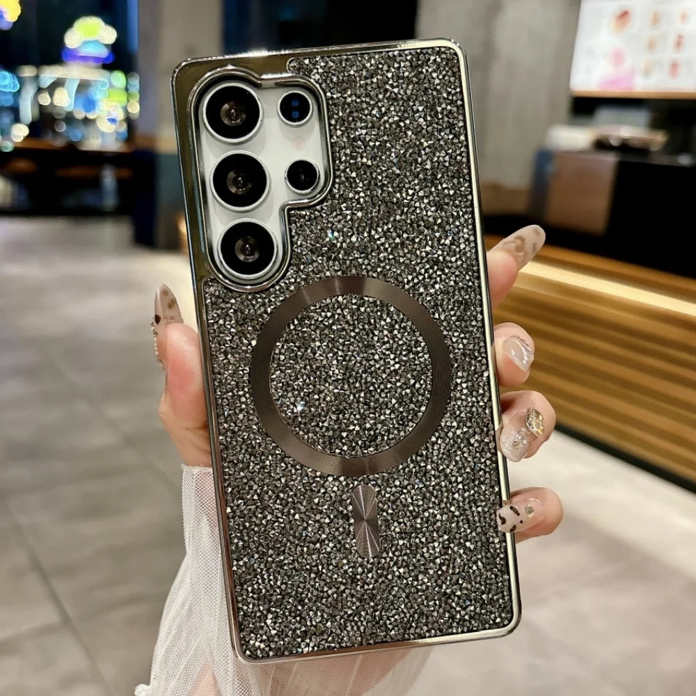 Sparkling rhinestones magnetic wireless charging shockproof case samsung - product image