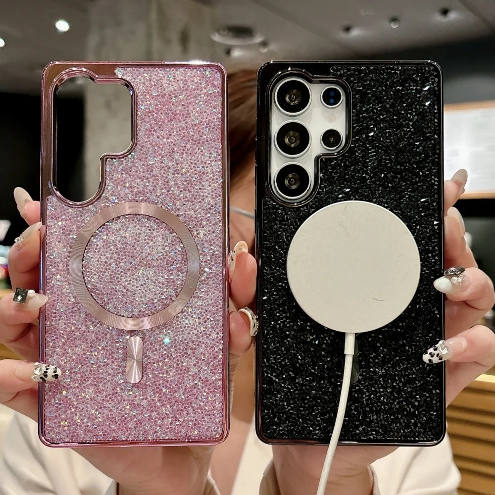 Sparkling rhinestones magnetic wireless charging shockproof case samsung - product image