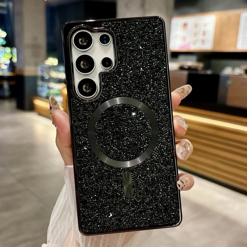Sparkling rhinestones magnetic wireless charging shockproof case samsung - product image