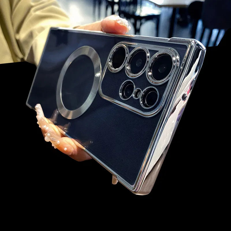 Transparent shockproof magnetic plating soft wireless charging case - product image