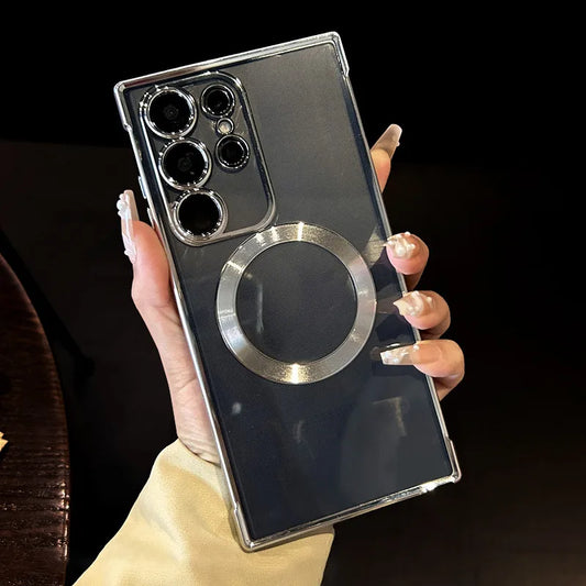 Transparent shockproof magnetic plating soft wireless charging case - product image