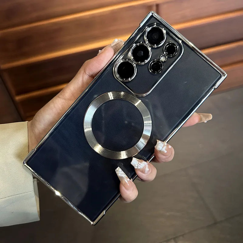 Transparent shockproof magnetic plating soft wireless charging case - product image