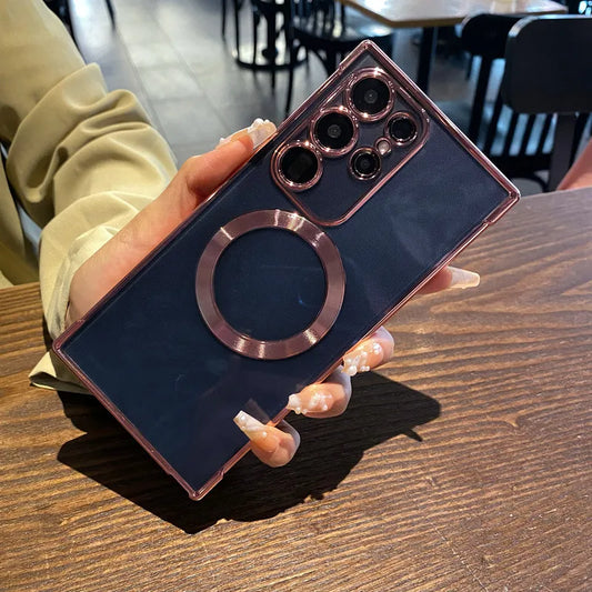 Transparent shockproof magnetic plating soft wireless charging case - product image