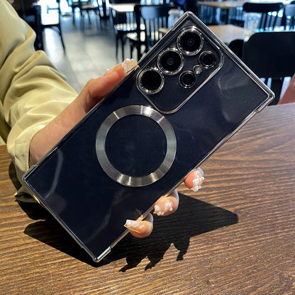 Transparent shockproof magnetic plating soft wireless charging case - product image