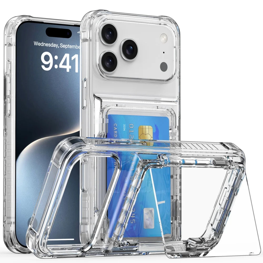 Transparent wallet slot card holder stand phone case - product image