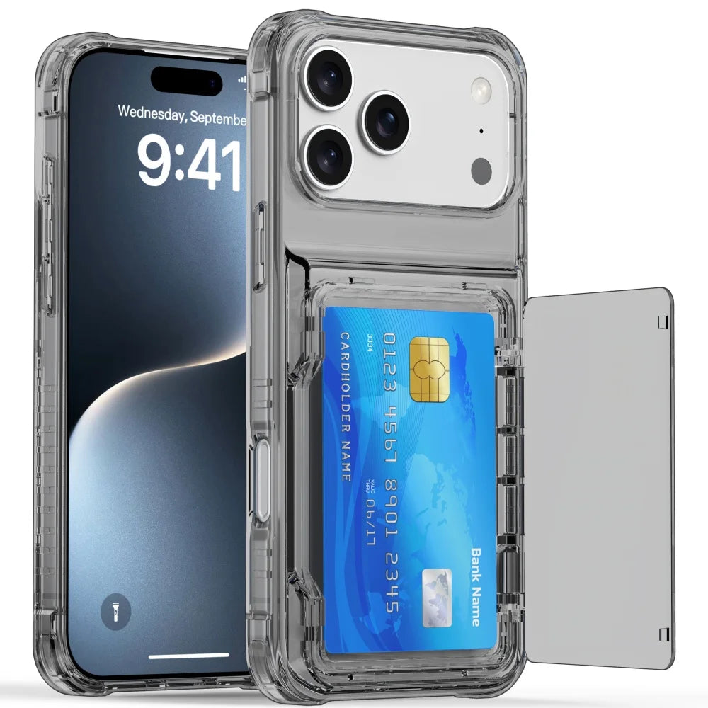 Transparent wallet slot card holder stand phone case - product image