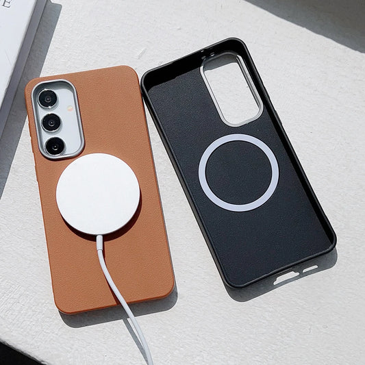 Ultra thin matte leather magnetic case samsung s25 - product image